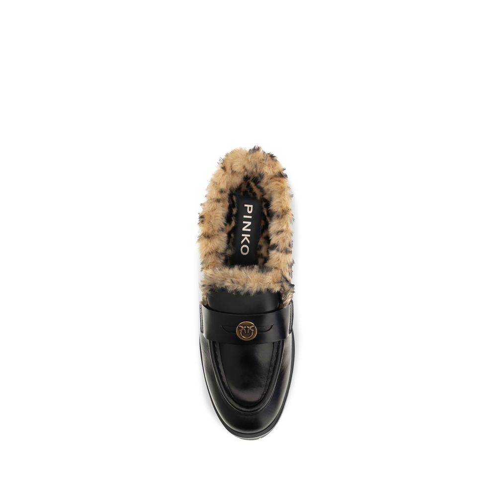 PINKO Women's Bost Taurus Calf Leather & Fur Mules Flat Shoes - Black