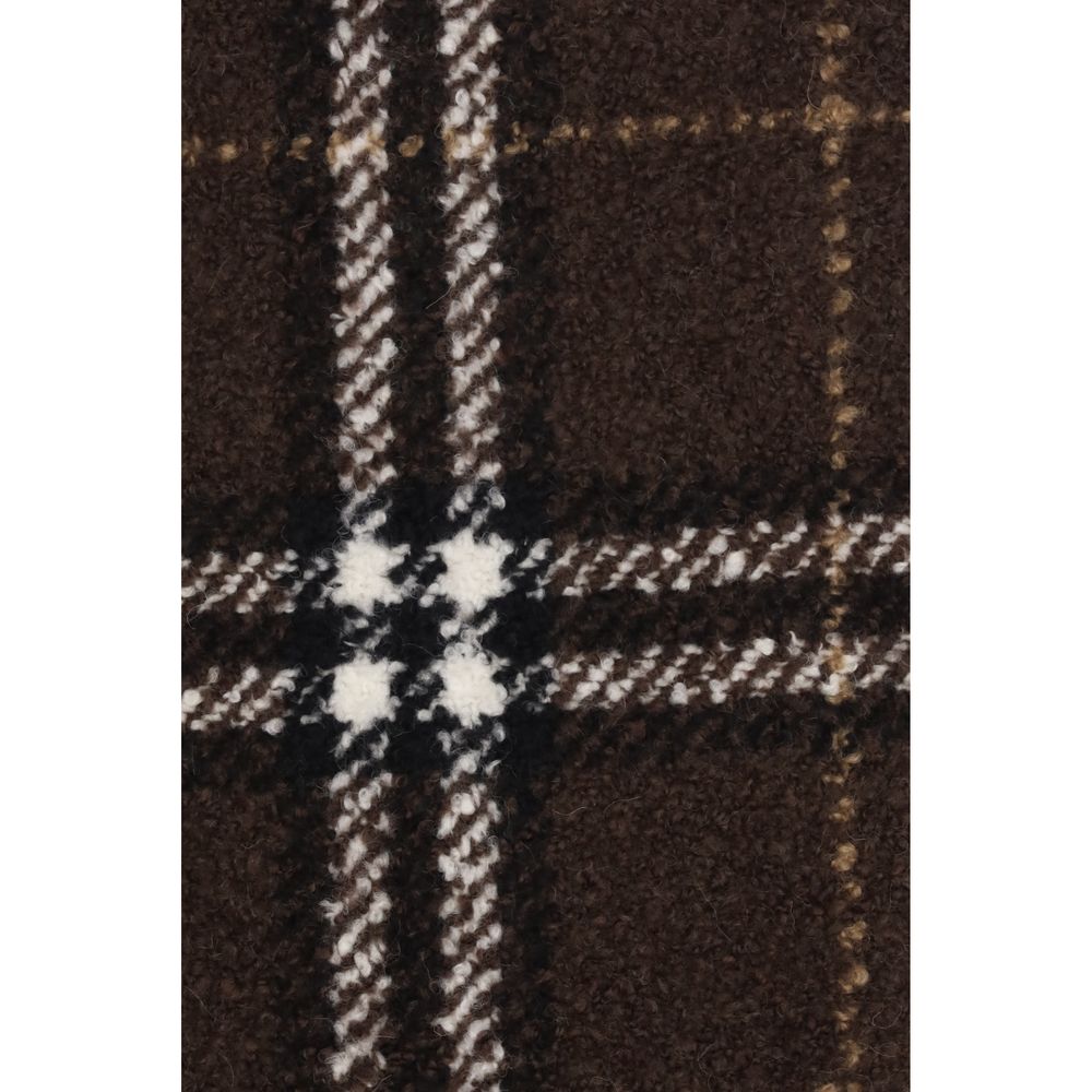 Burberry Alpaca Merino Wool & Polyamide Fringes Scarf - Brown Patterned Signature