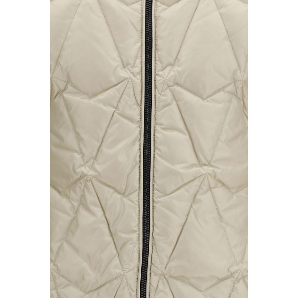 Moose Knuckles Women's Lightweight Quilted Down Goose Windproof Hooded &High Collar Nylon & Goose-Down Puffer Jacket - Beige