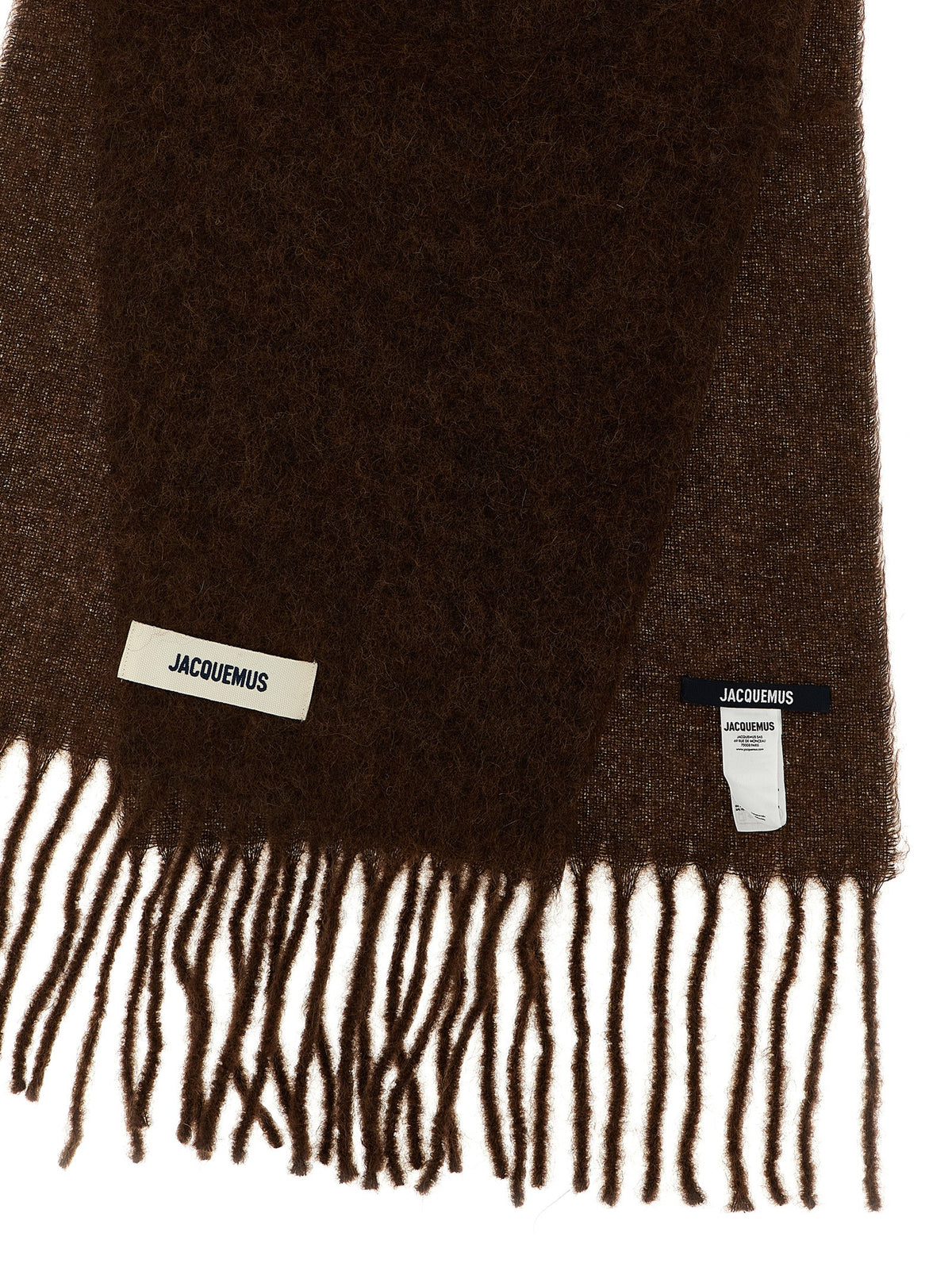 Jacquemus Mohair Virgin Alpaca Wool & Polyamide Foulard Fringes Scarf - Brown