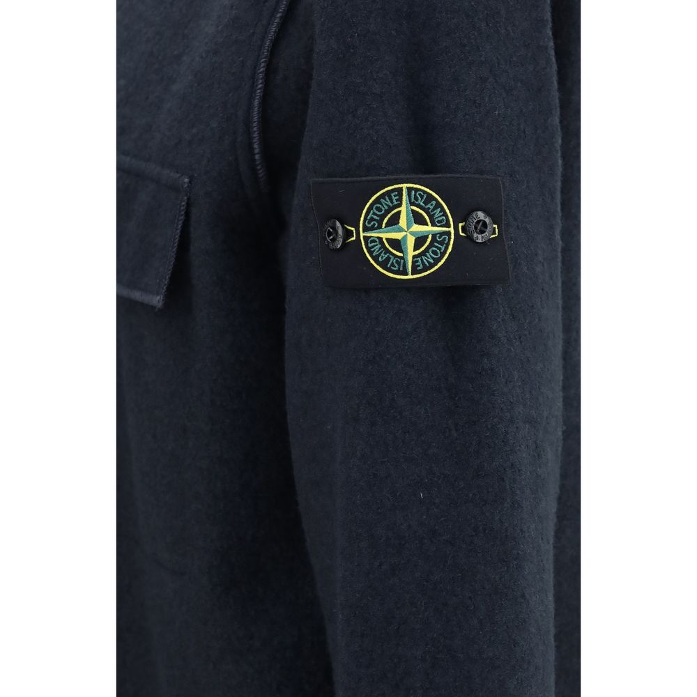 Stone Island Men's Straight Regular Fit Long-Sleeve Polyamide & Merino Wool Shirt - Blue