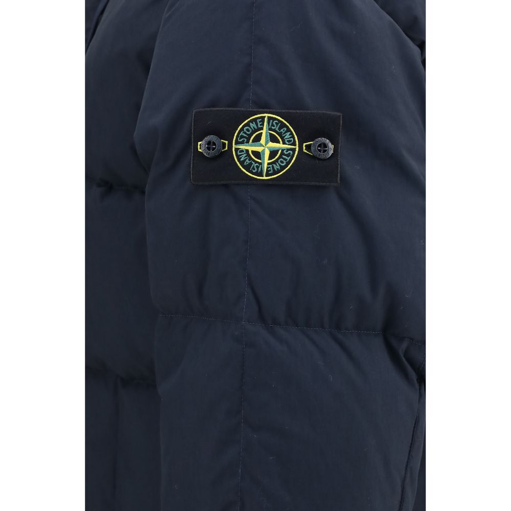 Stone Island Men's Goose Down Padded High Collar Cotton & Nylon Windbreaker Jacket - Blue