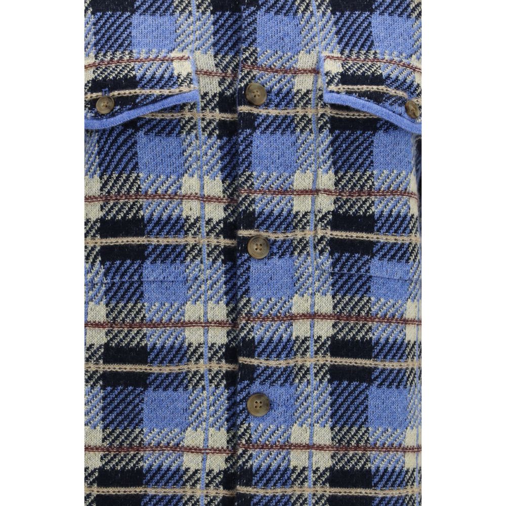 Guest in Residence Women's Regular Fit Long-Sleeve Cashmere Shirt - Blue Patterned Checked Tartan