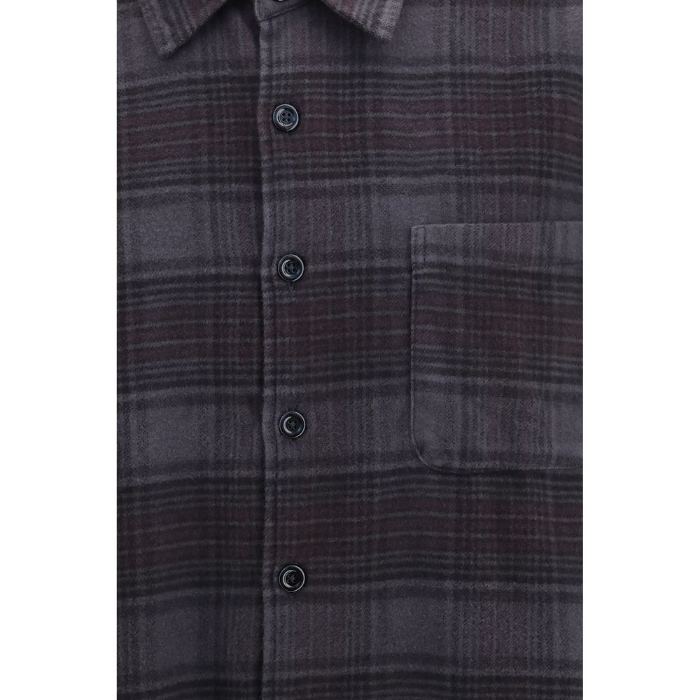 Our Legacy Men's Regular Fit Long-Sleeve Cotton Shirt - Gray Patterned Checked
