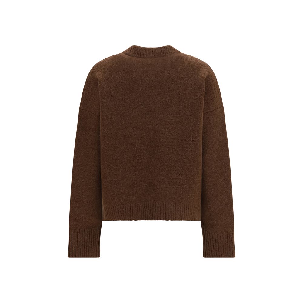Ami Paris Women's Regular Fit Crew Neck Polyamide & Alpaca Wool Sweatshirt - Brown Jacquard