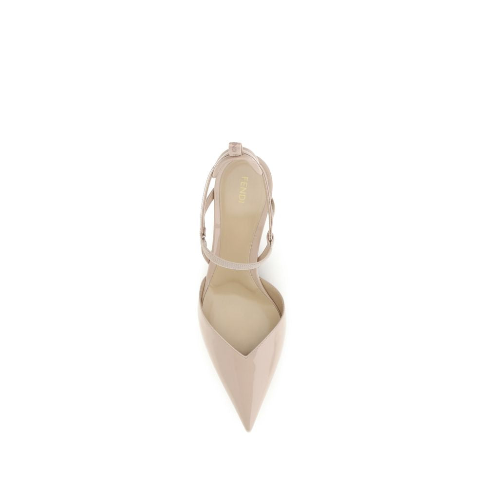 Fendi Women's Bos Taurus Calf Patent Leather Stiletto Slingback Pumps Heels - Beige