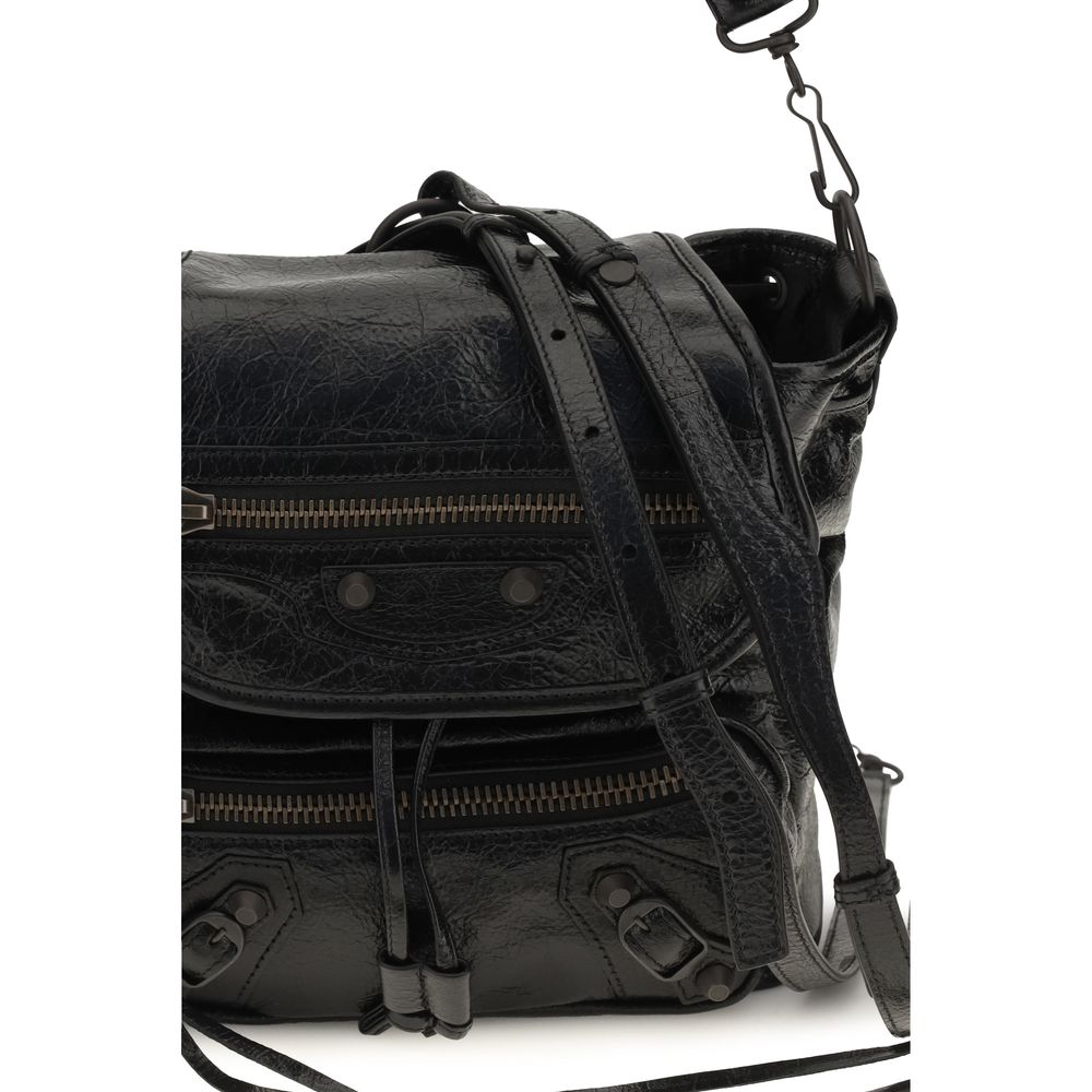 Balenciaga Le City Lambskin Leather & Cotton Canvas Mini Drawstring Flap Backpack - Black