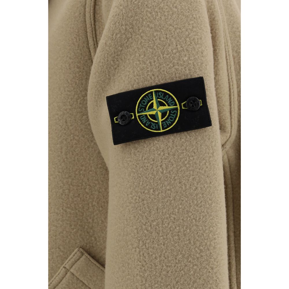 Stone Island Men's Fleeced High Collar Capra Hircus Cashmere & Wool Overcoat - Beige Signature