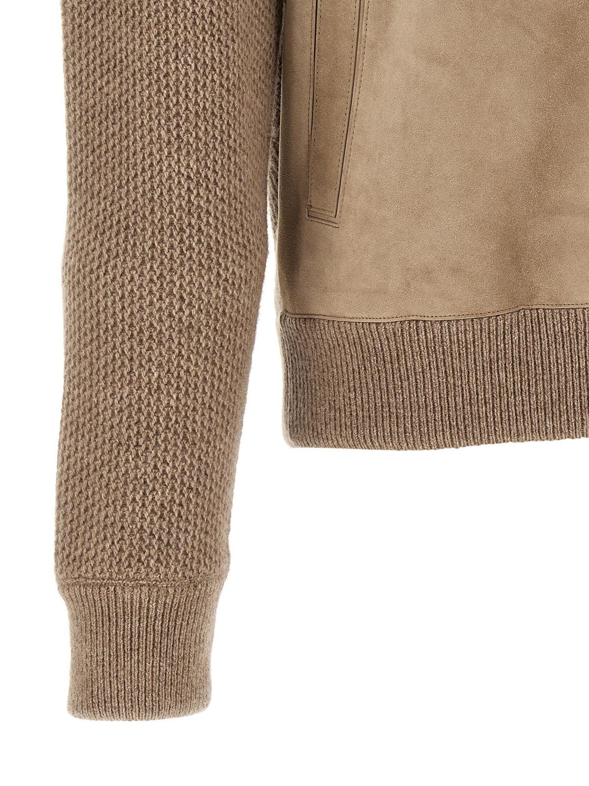ZEGNA Men's Regular Fit Cashmere Suede & Calf Leather Cardigan - Beige