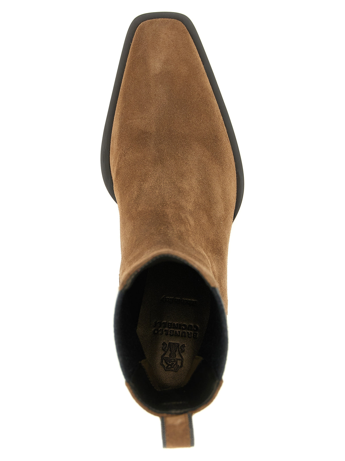 Cuban Ankle Chelsea Cowboy Boots by Brunello Cucinelli for women in virgin wool & suede calfskin brown features an avant-garde Monile Women's Virgin Wool & Suede Calfskin Cuban Ankle Chelsea Cowboy Boots silhouette, defined by a sophisticated cuban-heel and a avant-garde square toe style.