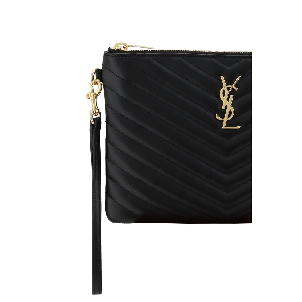 Saint Laurent Bos Taurus Calf Leather Clutch Handbag - Black