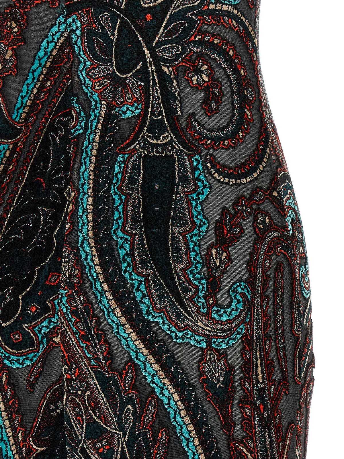 Dress by Etro for women in velvet & viscose multicolor, patterned, paisley & print presents a sinuous silhouette, showcasing a sophisticated and detailed with a sinuous long for a refined finish.