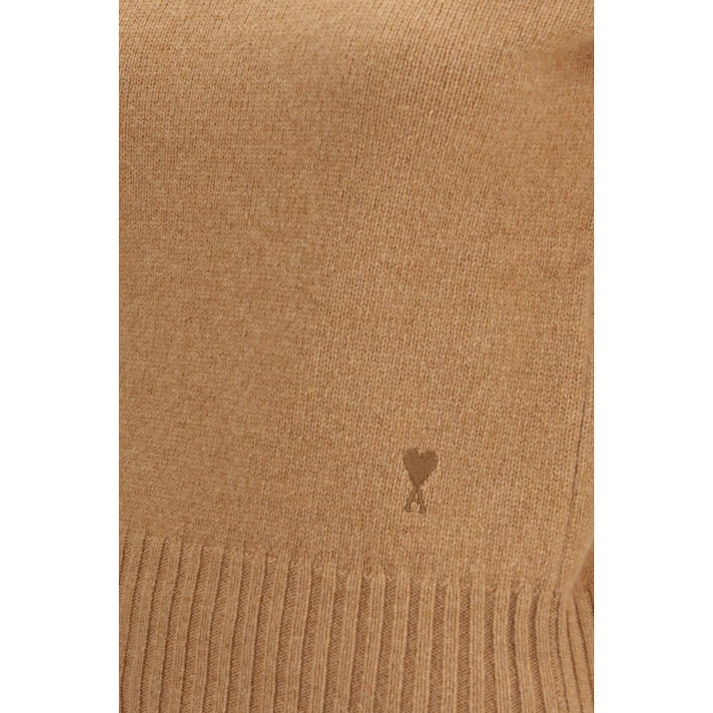 Ami Paris Women's Regular Fit Crew Neck Cashmere Wool Sweatshirt - Brown