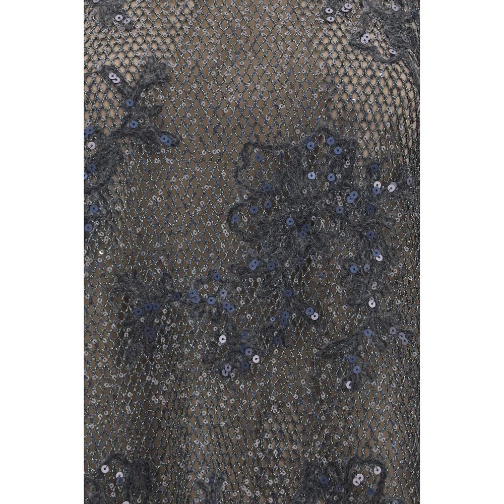 Brunello Cucinelli Women's Regular Fit Mohair Merino Wool Viscose & Sequins Blouse - Gray Floral