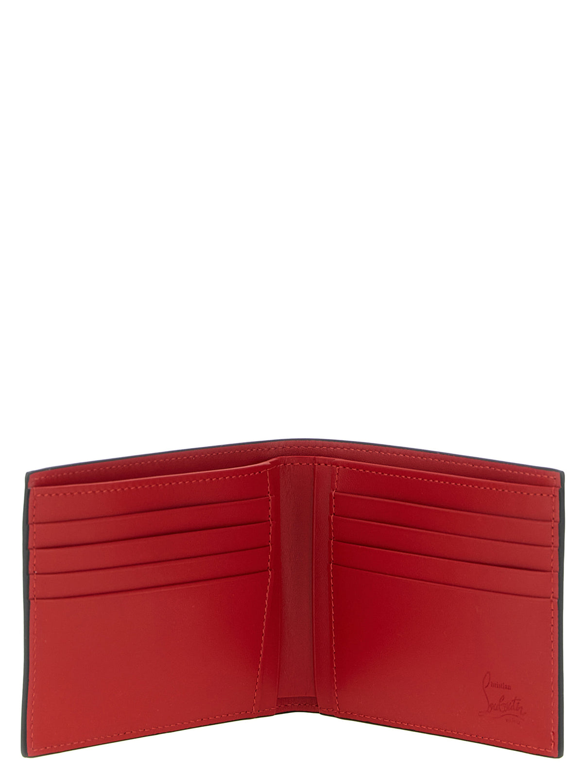 Cardholder Wallet by Christian Louboutin for men in calfskin leather black, red & signature presents a refined silhouette, artfully capturing the essence of the Calfskin Leather Cardholder Wallet design with sophisticated card-organization compact-design for a refined look.