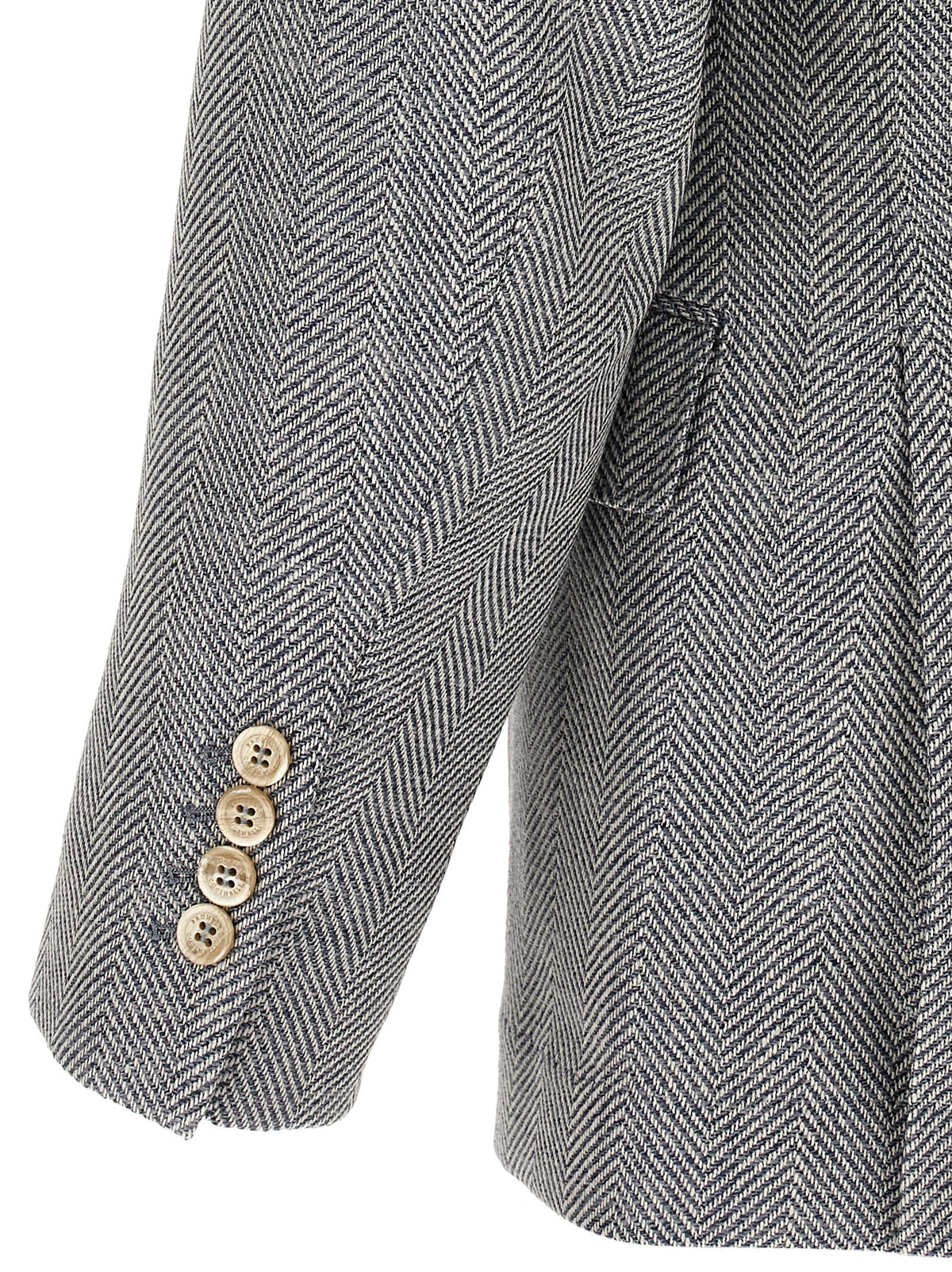 Brunello Cucinelli Men's Single Breasted Silk Cupro & Alpaca Wool Blazer - Gray Horn Natural Chevron Signature