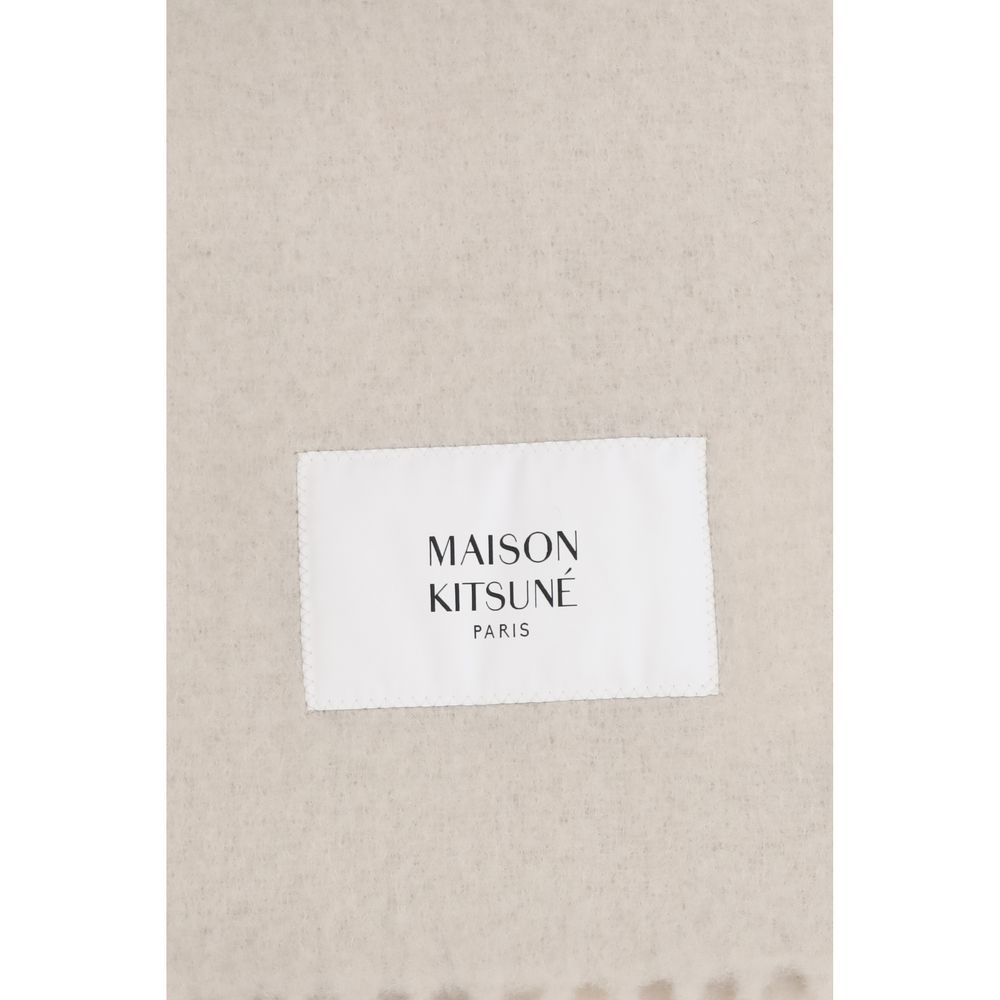 Maison Kitsuné Polyamide & Alpaca Wool Wrap Fringes Scarf - Beige Monogram