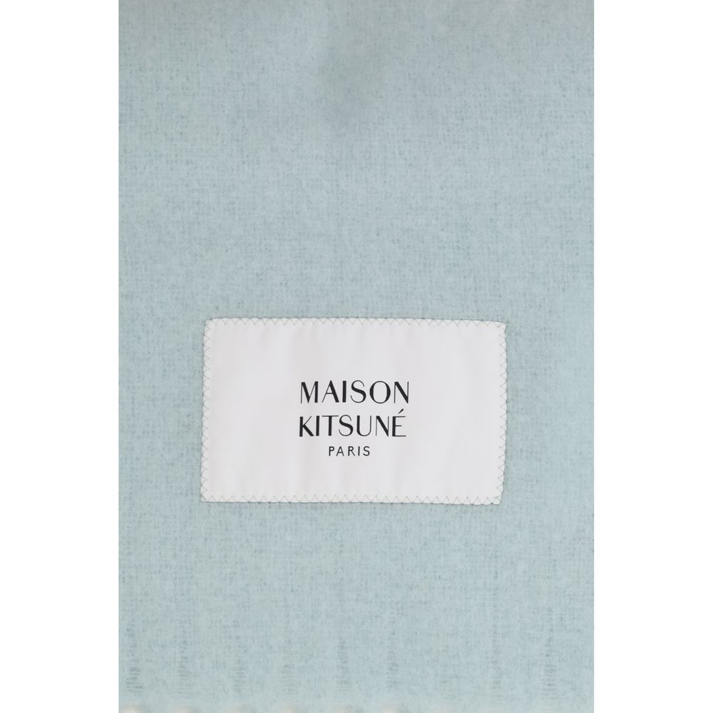 Maison Kitsuné Polyamide & Alpaca Wool Wrap Fringes Scarf - Blue Signature Monogram