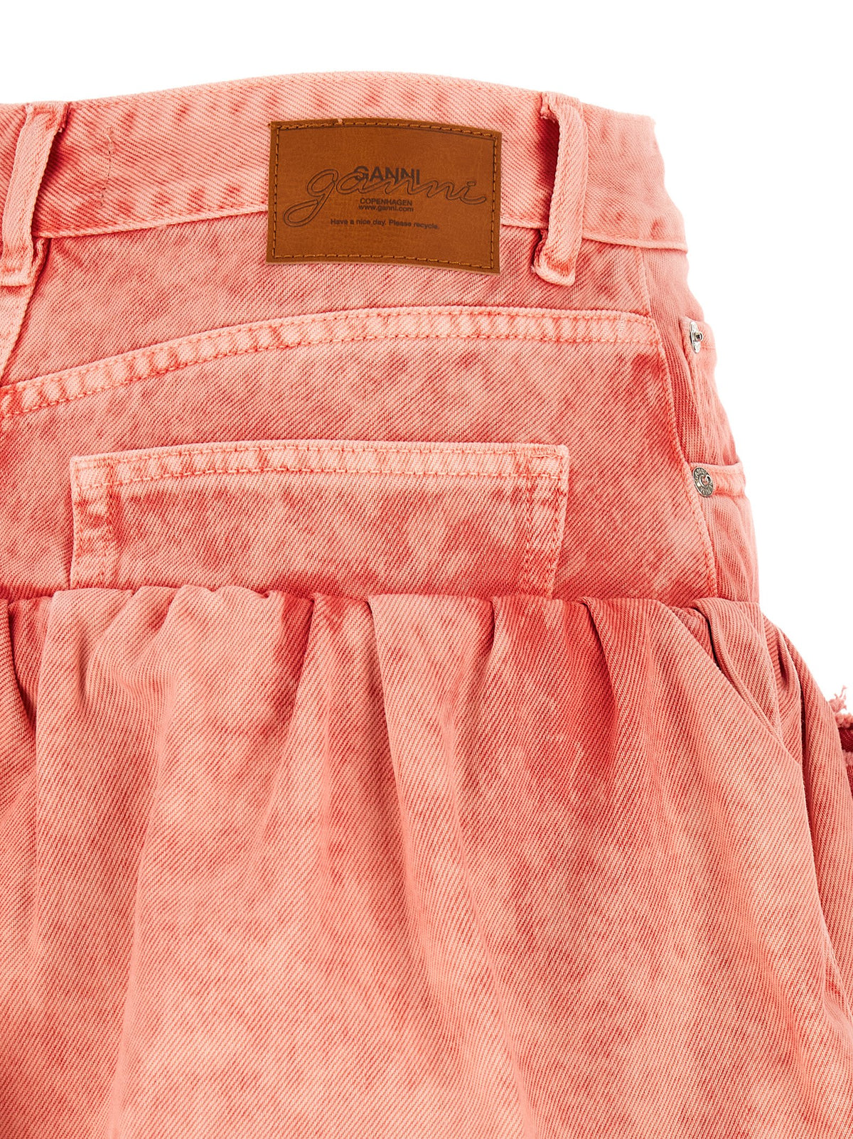 Skirt by Ganni for women in organic denim cotton & leather multicolor, pink & floral features an tailored silhouette, artfully capturing the essence of Women's Denim Flared Organic Cotton & Leather Long Skirt in a sophisticated long.