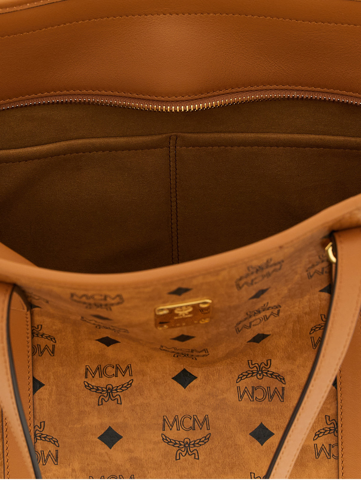 MCM Visetos Canvas Metal & Polyethylene Medium Shopper Tote Bag - Brown Monogram Print