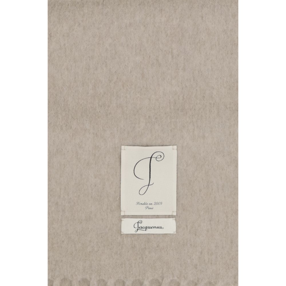Jacquemus Wool Shawl Fringes Scarf - Beige Black White Signature