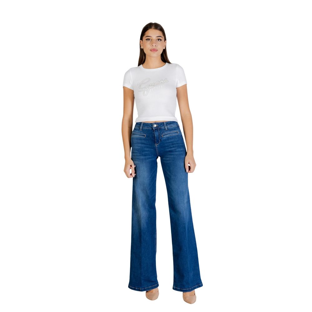 Liu Jo Women's Flared Bootcut Wide High Rise Stretch Denim Cotton Jeans - Blue