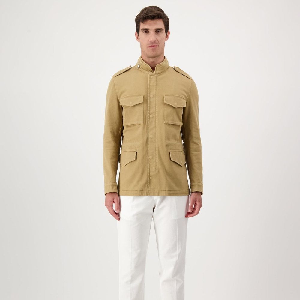 Overcoat by Autore for men in stretch cotton & nylon beige features an voluminous silhouette, showcasing distinct and a voluminous for a truly voluminous aesthetic.