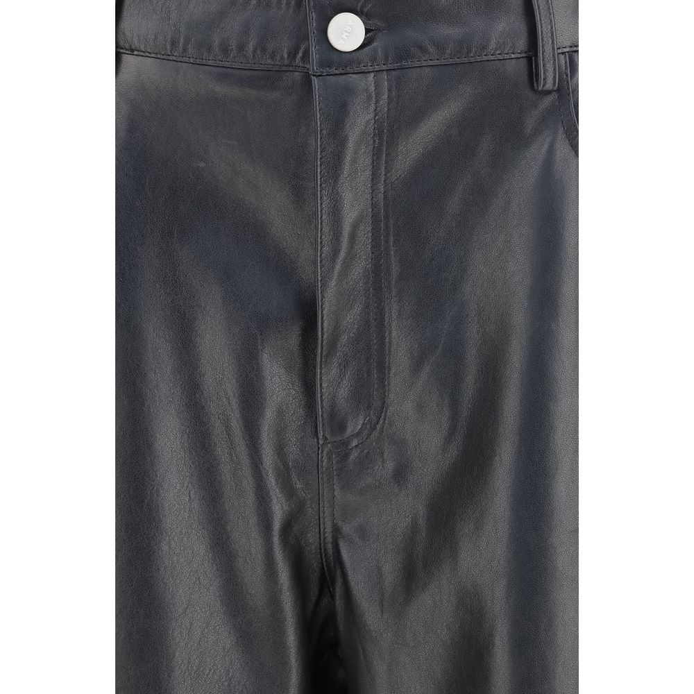 Arma Women's Regular Fit Wide Lamb Leather Pants - Black