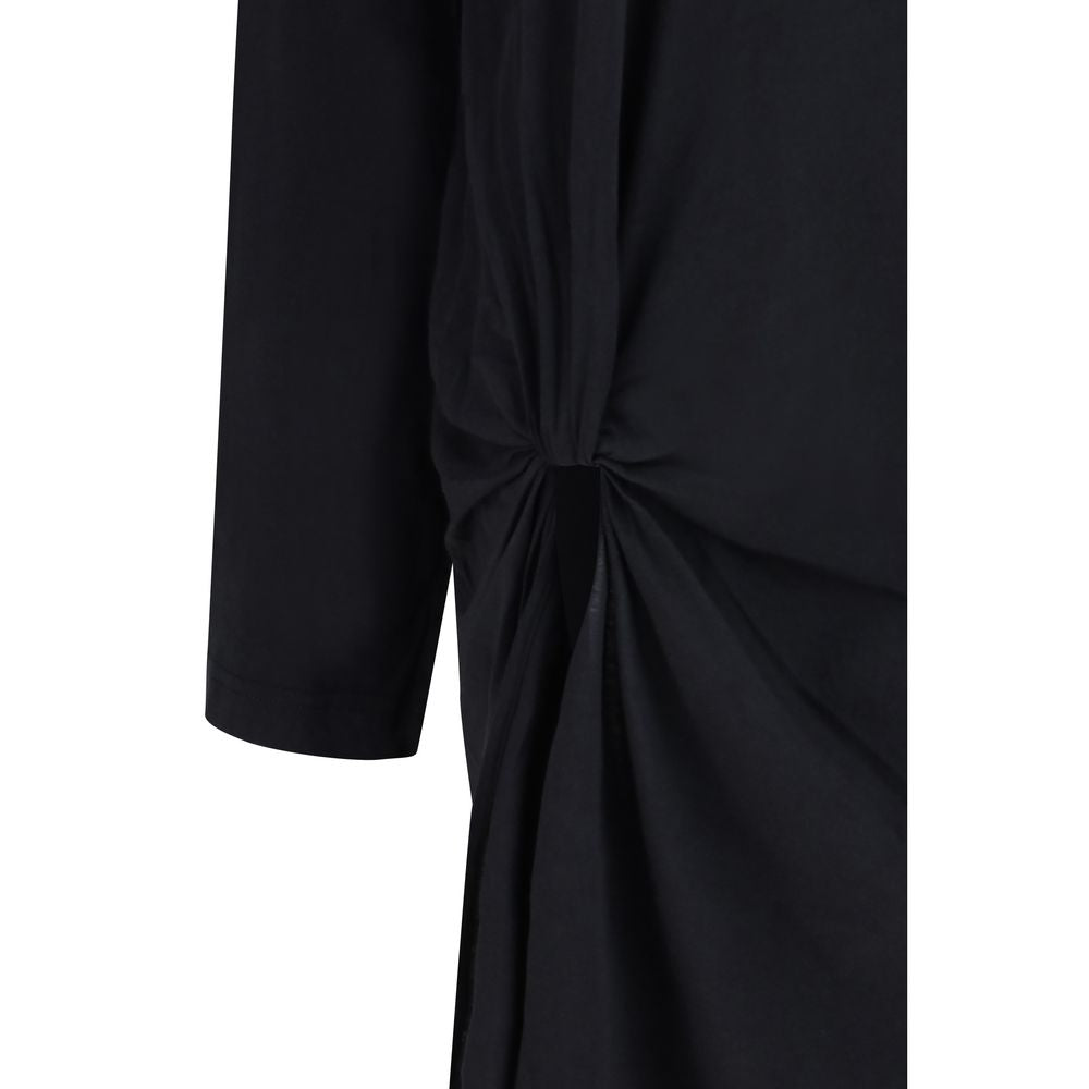 Balenciaga Women's Shirt One Shoulder Asymmetric Long-Sleeve Round Neck Cotton Midi Dress - Black