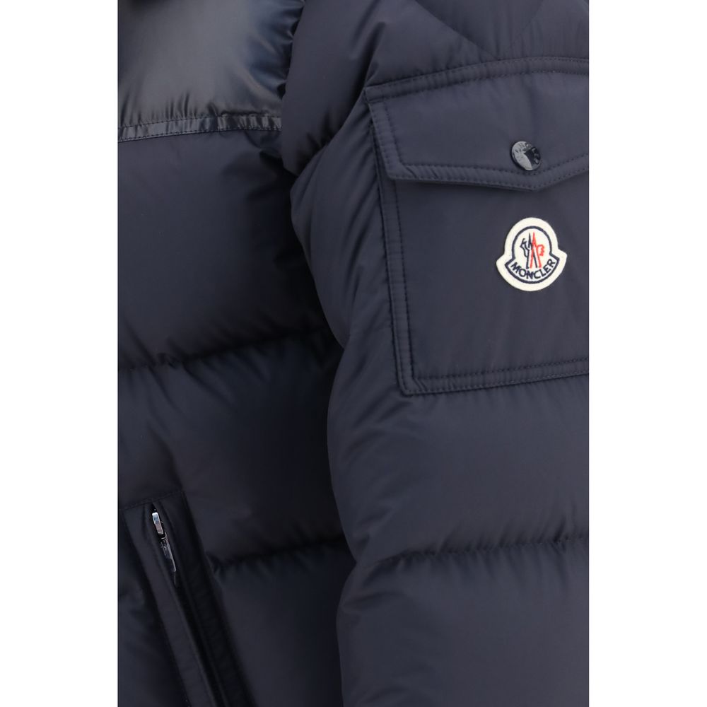 Moncler Men's Goose Down Padded Polyester & Goose-Down Hooded Overcoat - Blue Patterned Signature