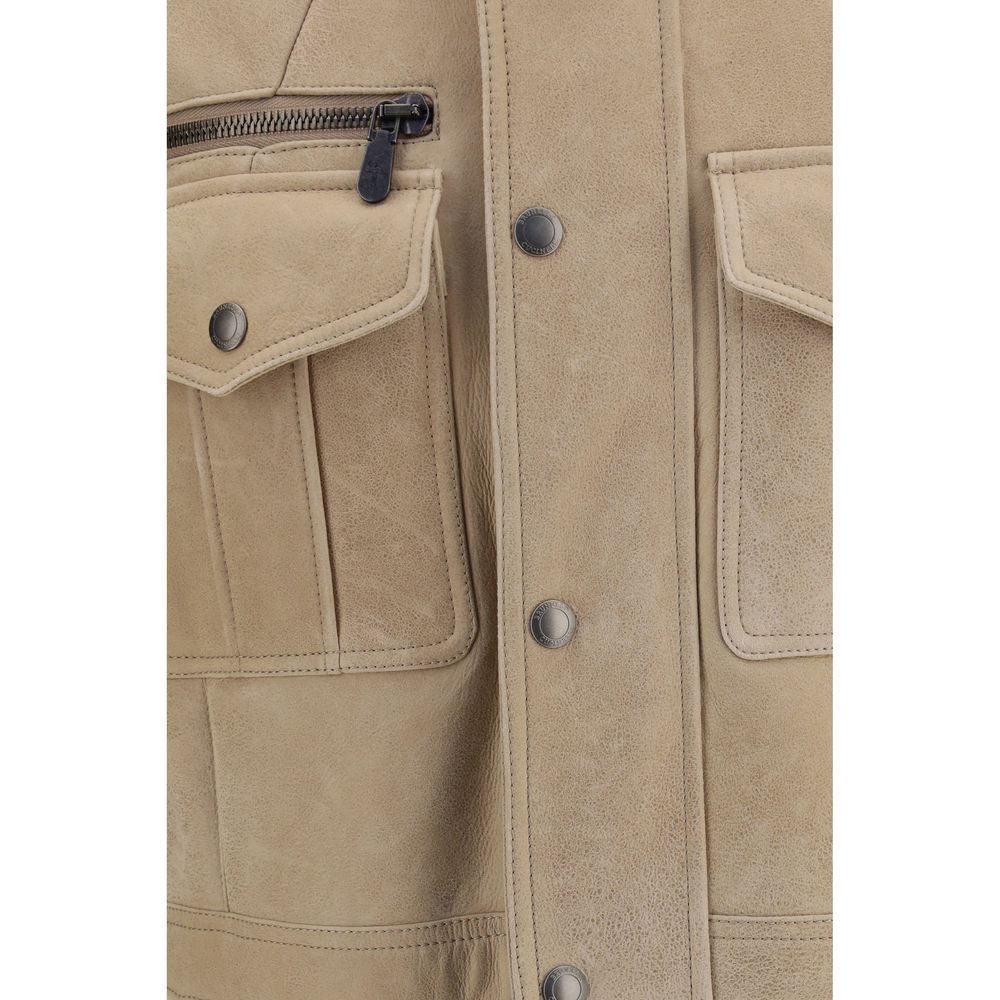 Brunello Cucinelli Men's Plush Suede Lambskin & Sheep Leather Overcoat - Beige