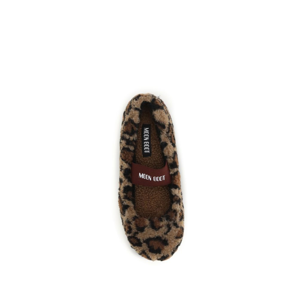 Moon Boot Women's Polyester Ballet Flat Shoes - Brown Leopard Print Patterned Signature