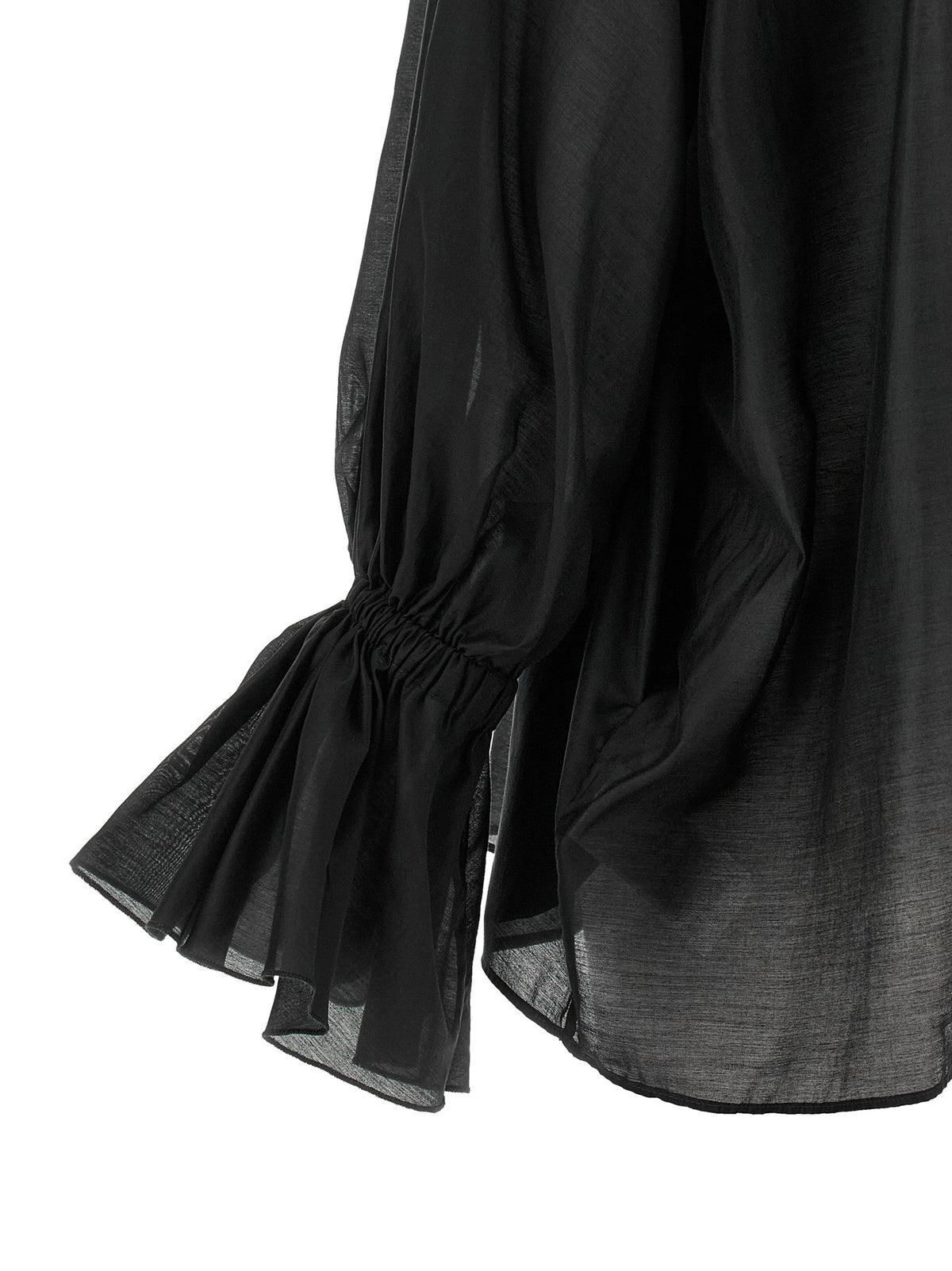 THELATEST Women's Wide Long-Sleeve High Collar Lyocell Blouse - Black Transparent