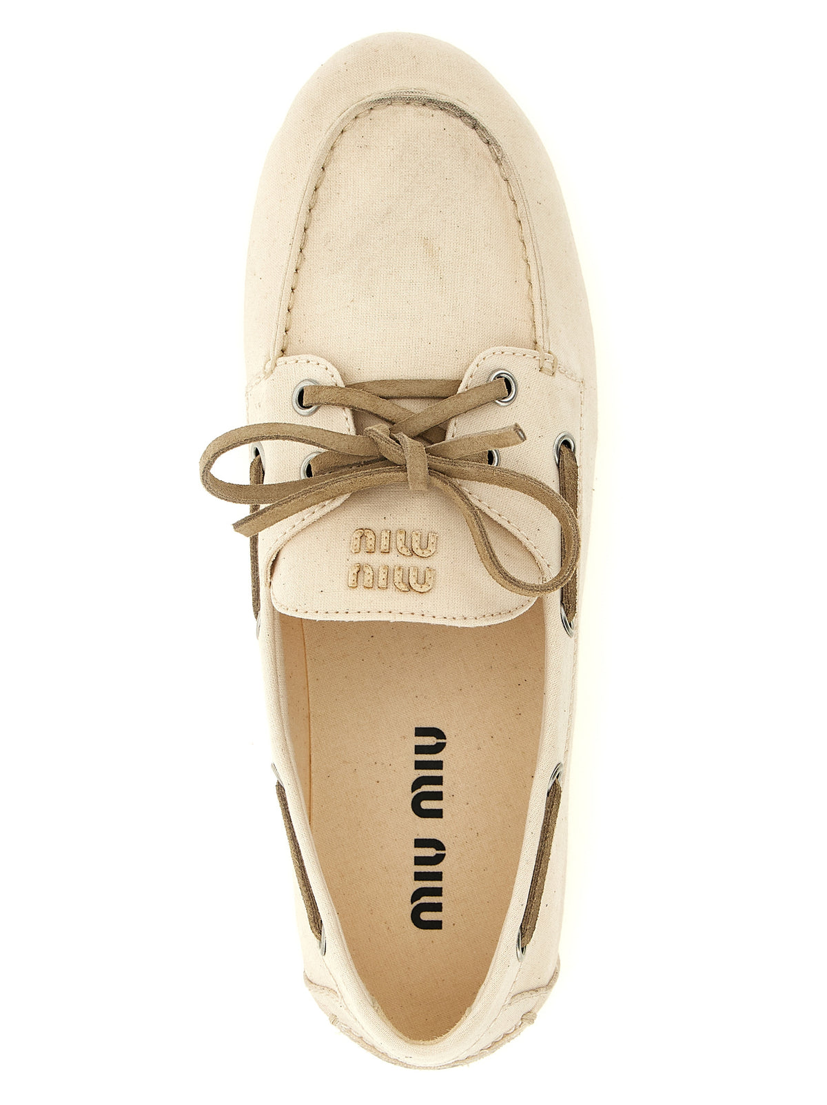 Miu Miu Beige Cotton Slip-On Loafers