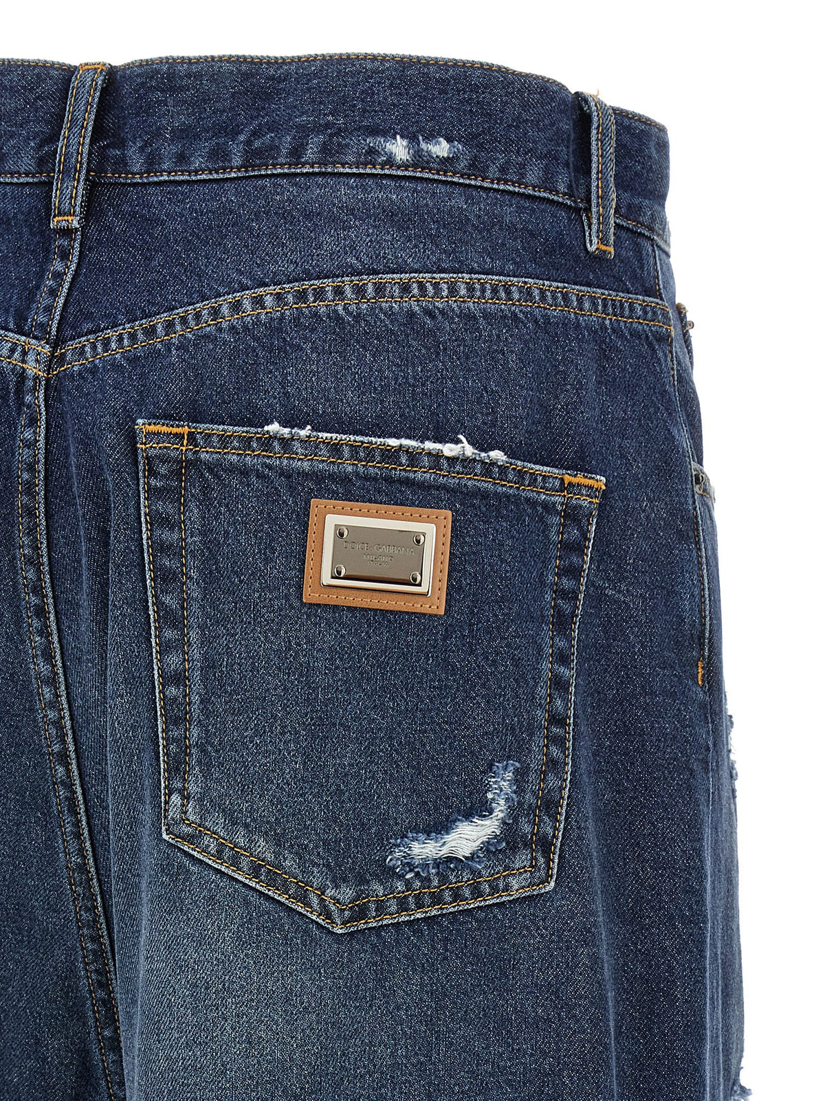 Jeans by Dolce & Gabbana for women in denim cotton dark-blue features an sartorial wide and long with a cut for a sartorial finish.