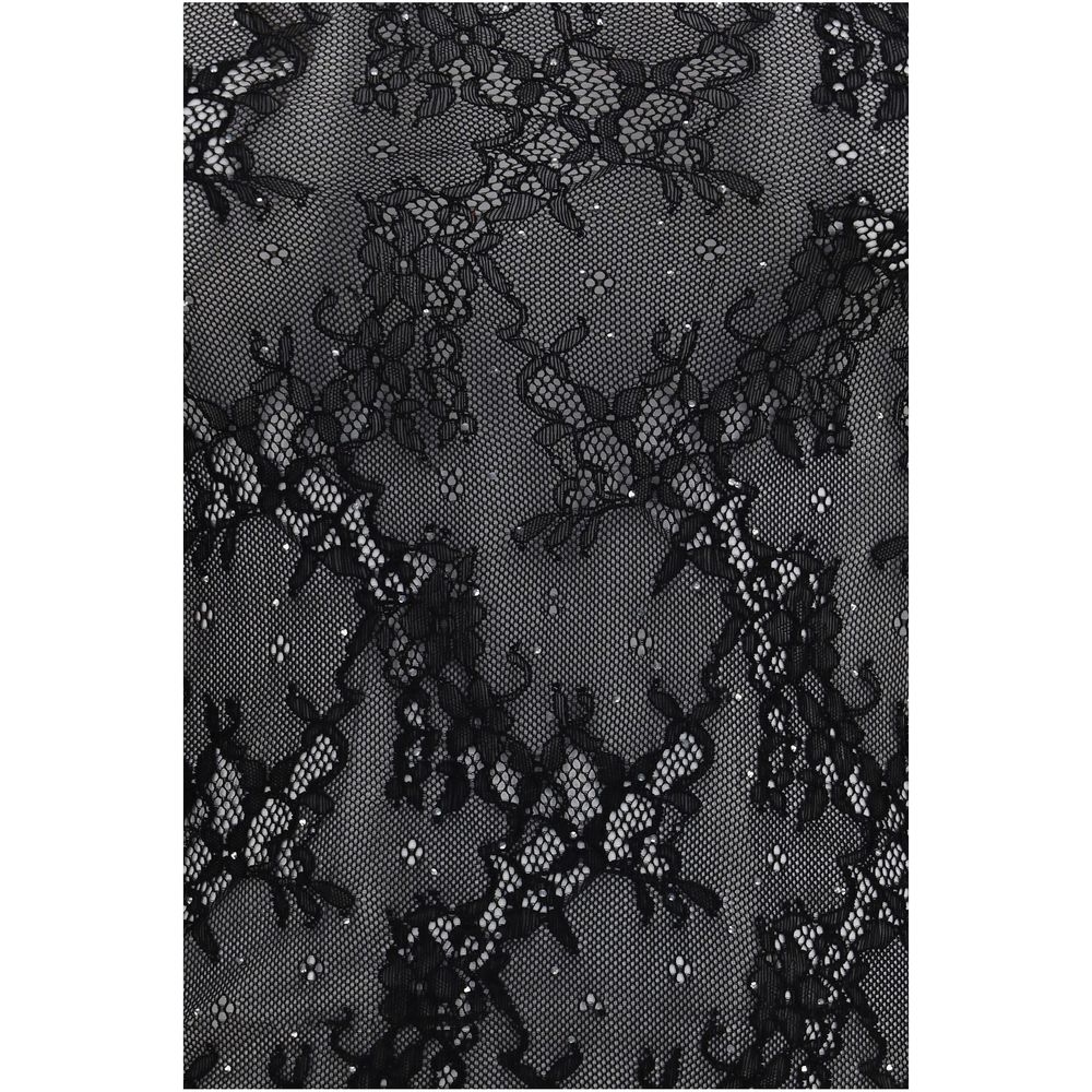 Nissa Women's Bodysuit Slim Crew Neck Nylon Lace & Rhinestone - Black