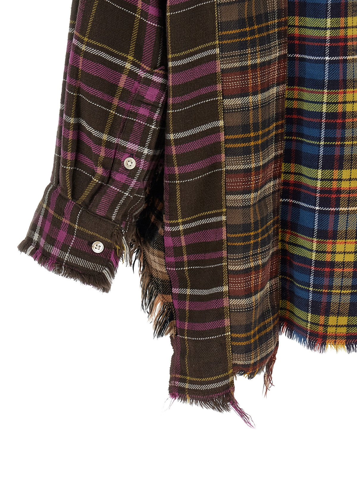 R13 Japanese Women's Relaxed Fit Oversized Cotton Blouse - Multicolor Patterned Tartan Patchwork