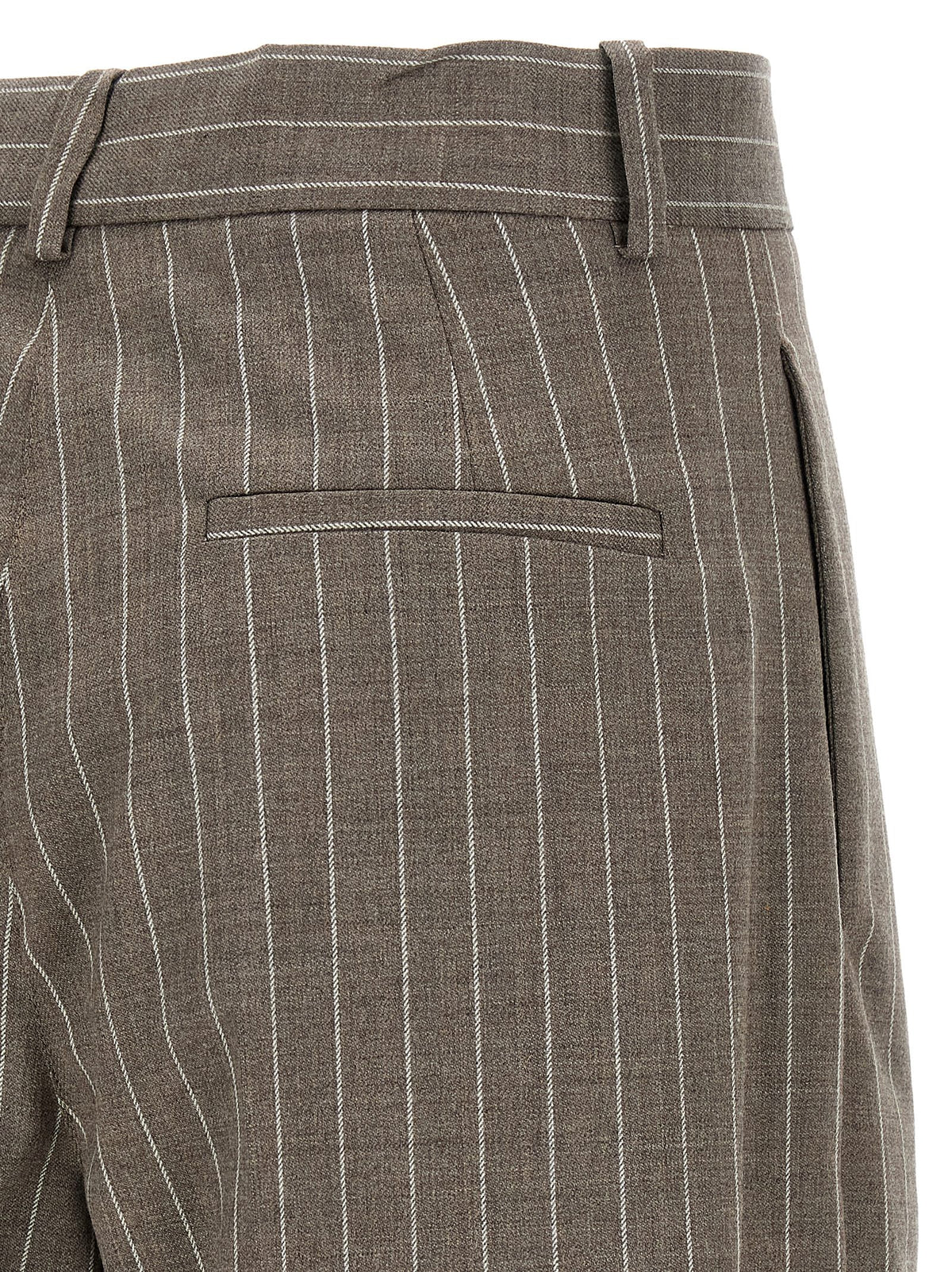 P.A.R.O.S.H. Women's Wide High Rise Virgin Wool Bermuda Shorts - Brown Patterned Pinstripe