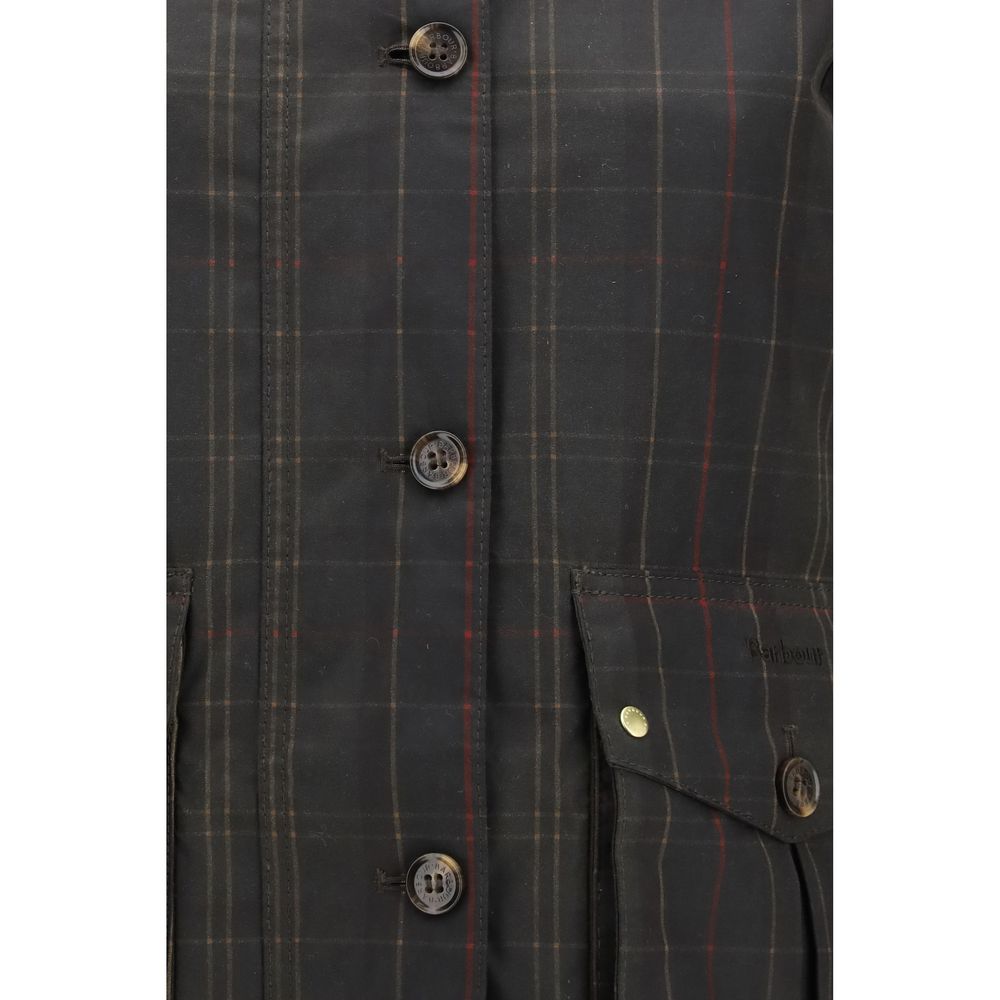 Overcoat by Barbour for women in cotton corduroy bicolour, horn, tartan & signature showcases a architectural silhouette, artfully detailed with a distinctive and functional pockets for a architectural finish.