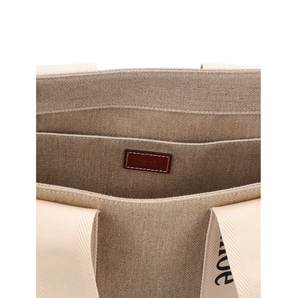 Chloé Leather & Linen Tote Bag - Beige