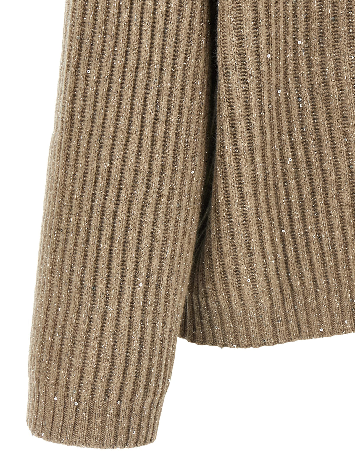 Cardigan by Brunello Cucinelli for women in cashmere polyamide & sequins beige showcases a captivating silhouette, artfully detailed with a captivating and for a truly sophisticated captivating look.