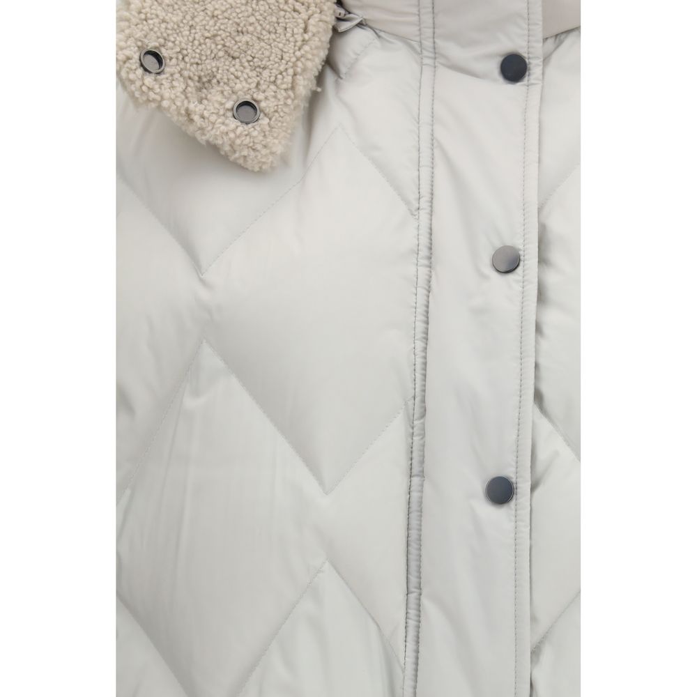 Brunello Cucinelli Women's Quilted Padded Polyester Hooded Vest - Gray