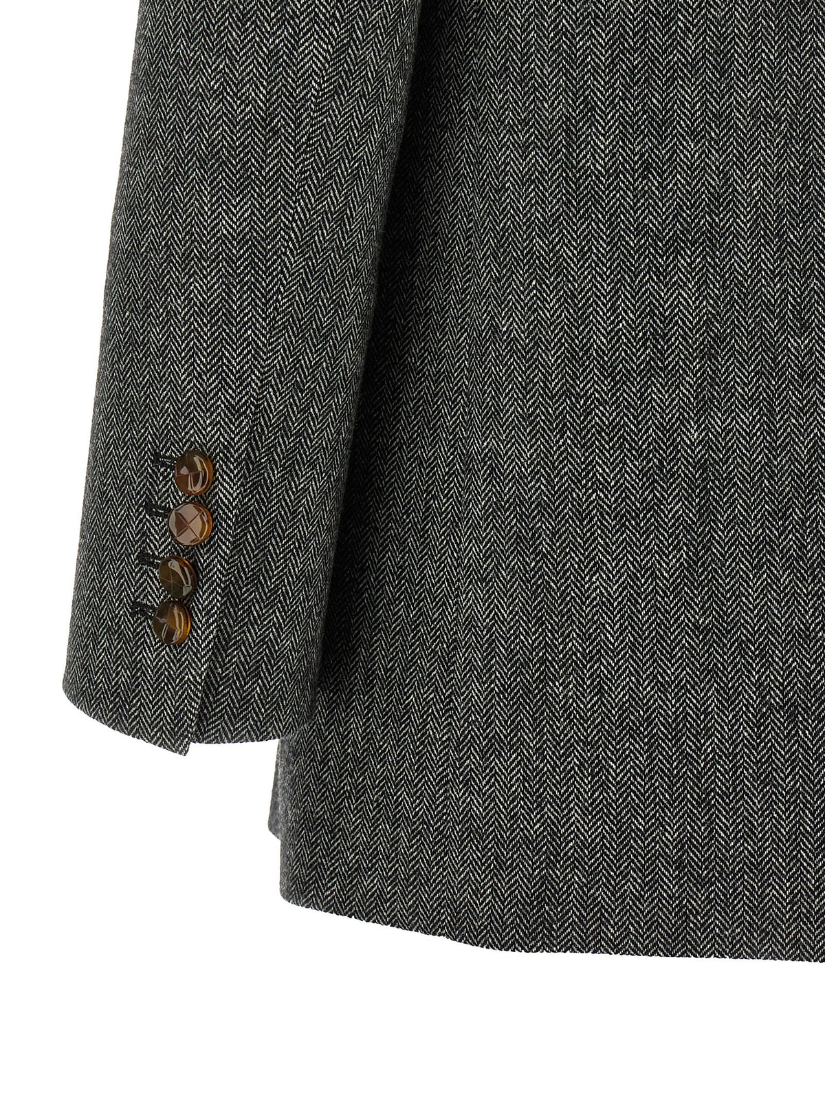 Blazé Milano Women's Double Breasted Virgin Wool & Polyamide Blazer - Gray Patterned Herringbone Signature