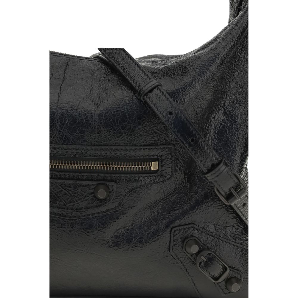 Balenciaga Le City Lambskin Leather Mini Half Moon Crossbody Tote Shoulder Bag - Black