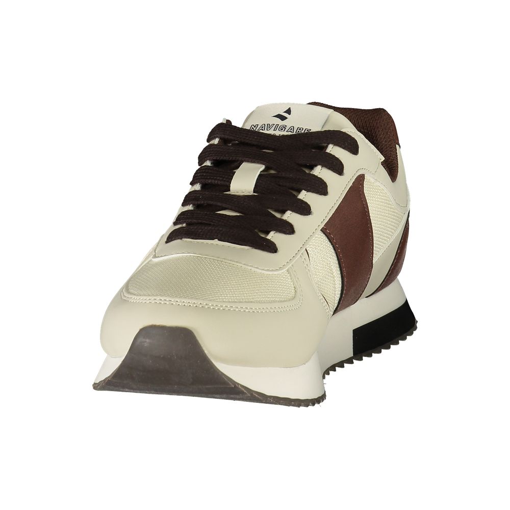 Athletic Sneakers by Navigare for men in polyester & polyurethane brown & white presents a sleek silhouette, perfectly capturing the athletic style essence of Men's Athletic Polyester & Polyurethane Sneakers with its sleek design and premium finish.