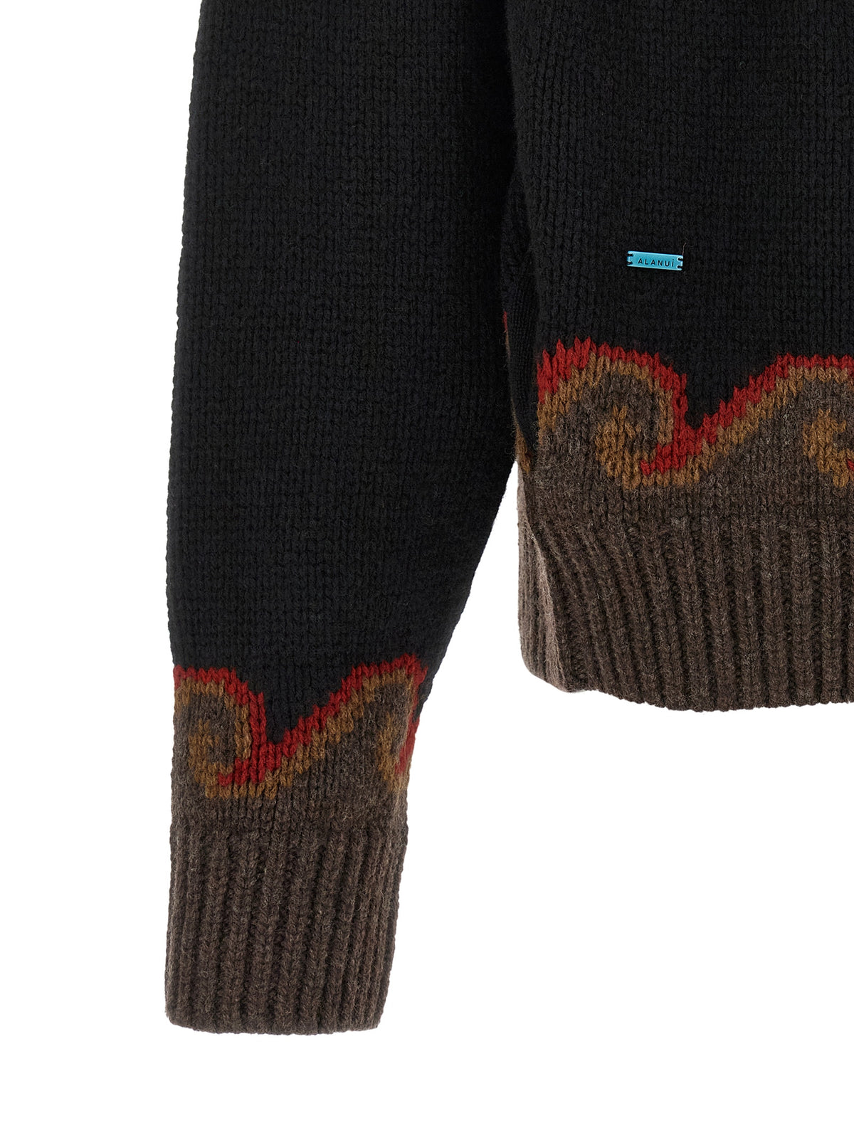 Alanui Punch Waves Women's Virgin Wool Cardigan - Black Blue Multicolor Jacquard