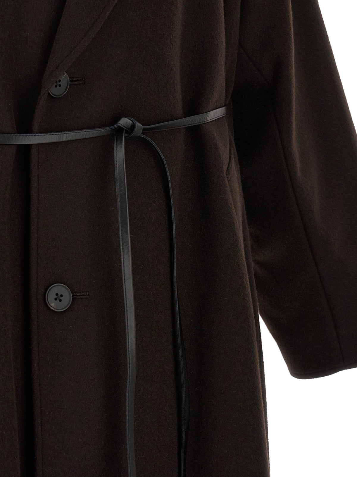 Overcoat by SSSTEIN for men in beaver hair cashmere leather & wool brown features a cosy chic silhouette, artfully detailed with a sophisticated and premium for a cosy chic finish.