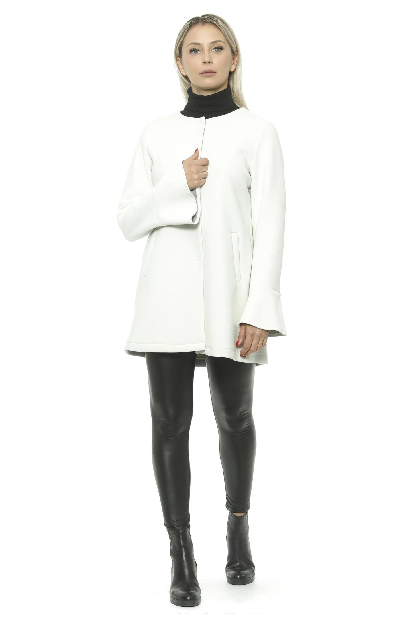 19V69 Italia Women's White Neoprene Round Neck Coat