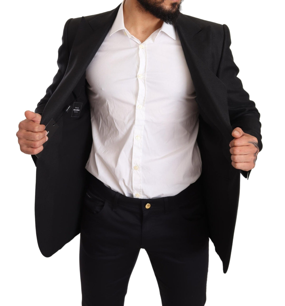 Blazer by Dolce & Gabbana for men in linen & cotton black features an stylish silhouette, showcasing a sophisticated and stylish for a truly stylish finish.