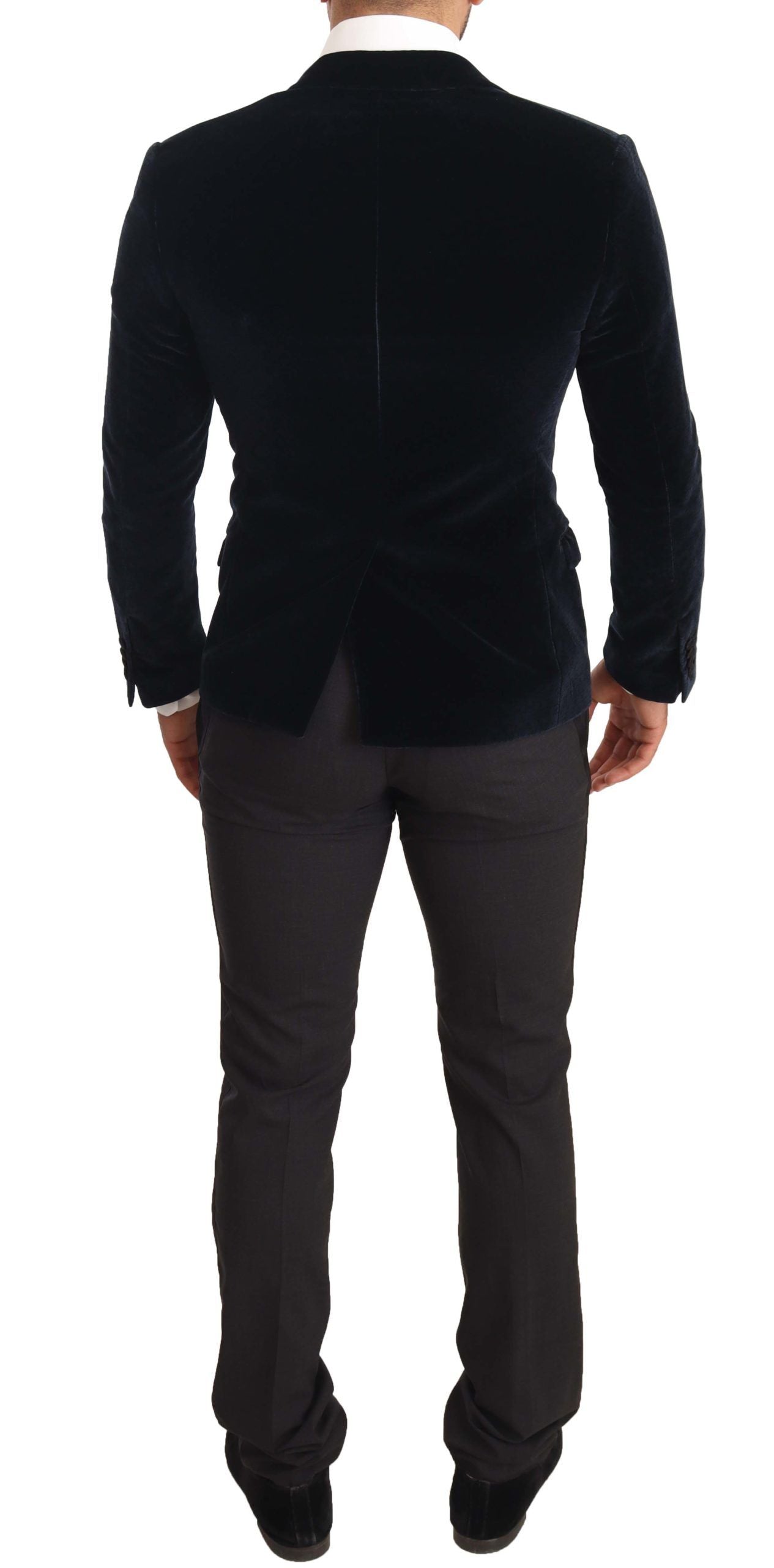 Dolce & Gabbana Men's Blue Velvet Cotton Slim Fit Smoking Suit